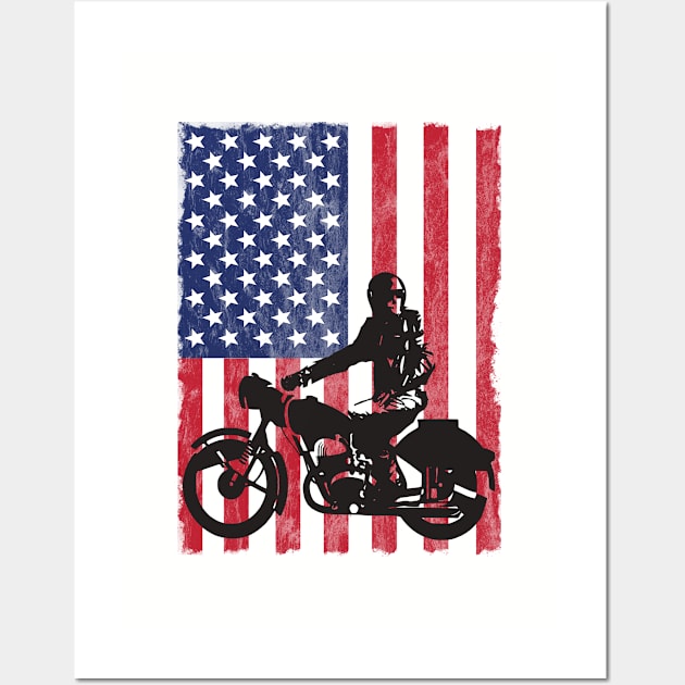 Motorbiker - Motorbiker USA Flag Wall Art by Kudostees